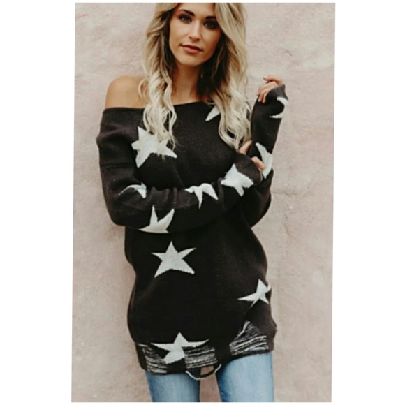Boutique Tops - Last medium one..Off shoulder star sweater